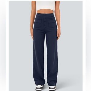NWT Halara Size Medium DayStretch High Rise Straight Leg Casual Pants Navy Blue